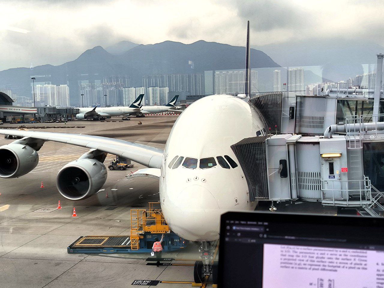 #HongKong While we were eating at the airport, a two-story A380 airplane drove up to us., media 2